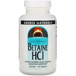 Натуральна добавка Source Naturals Betaine HCl 650 mg, 90 таблеток