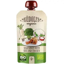 Пюре органическое Rudolfs Овощи с рисом и курицей с 6 месяцев 110 г