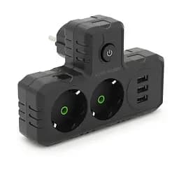 Розетка двойник с заземлением Voltronic F-302 Black, 2 розетки+3USB (1А), 2500W, 10A, 220V - мініатюра 1