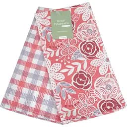 Набор кухонных вафельных полотенец Home Line Клеточка + Декоративные цветы 60х45 см красный с лавандовым (169662)