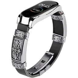 Ремешок винтажный Carprie для фитнес-браслета Xiaomi Mi Band 5 и 6 Type B Black silver