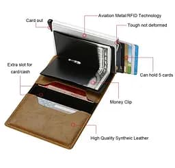 Тонкий карбоновий картхолдер-гаманець для карток та грошей, RFID захищений, рожевий (C1804H1Pink) - мініатюра 2