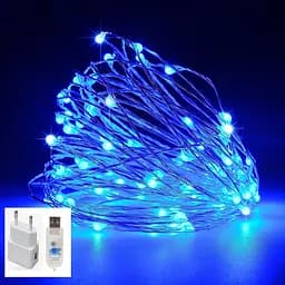 Гірлянда LT 200 led нитка довжина 20 м c USB для 5v, під powerbank + блок, blue - мініатюра 2