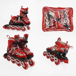 Роликовые коньки, размер 29-33, PVC колеса, стелька 17-20 см, красный, INLINE SKATE, 73426-S