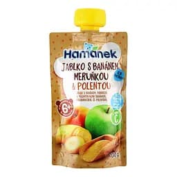 Пюре Hamanek Яблоко, бананы, абрикосы и полента, 100 г