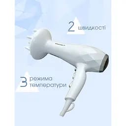 Фен для волосся, фен Grunhelm, фен з дифузором 2200 Вт, фен з насадками, White
 - мініатюра 4