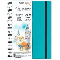 Блокнот для акварелі на спіралі А5 Unica by Fabriano 250г/м2 32 л папір білий Бірюза ROSA Gallery