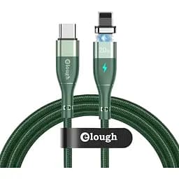 Кабель магнітний зі швидкою зарядкою Elough 14 Contact 3 A, Type C/Lightning, 1 м, плаский конектор, зелений (13798)