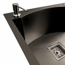 Кухонна мийка 75x46 PVD чорна з підставкою для ножів Platinum Handmade HSB (квадратний сифон 3,0/1), Чорний - мініатюра 4