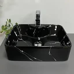 Умивальник VBI Forli black marmo glossy накладний VBI-011107, Чорний - мініатюра 5