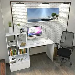 Стол компьютерный письменный для дома c 4 ячейками и ящиком из ДСП FST-5 Белый