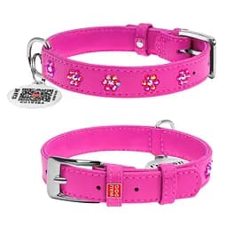 Ошейник для собак кожаный Waudog Glamour с QR-паспортом с клеевыми стразами "Цветы" Ш 20 мм Д 30-39 см