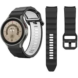 Ремінець для Samsung Galaxy Watch 4 44mm - чорно-білий ширина кріплення 20мм силікон розмір L Watchbands Ribbed (W11-8WB61286931)