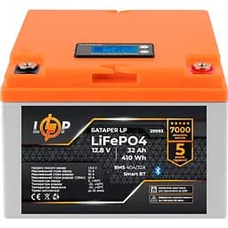 Аккумулятор LogicPower LiFePO4 12.8V - 32Ah BMS 40А/32А LCD Smart BT (29993) [109377]