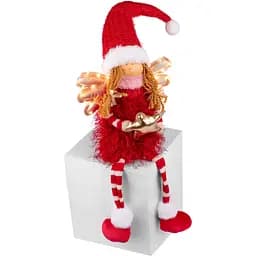 Новогодняя мягкая игрушка Novogod'ko Девочка Ангел в красном LED крылышки сидит 58 см (974639)