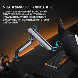 Настільне кріплення для монітора Anda Seat Stealth Pro II 17''-42'' White/Grey (AD-W-A9-1S-FW) [139340] - мініатюра 12