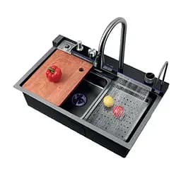 Кухонна мийка Zerix ZH7546-SET-02 Decor Nano-Black із вбудованим змішувачем ZM5576, Графит