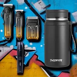 Подарунковий набір: машинка для стрижки волосся та бороди 3 в1 + тример з насадками + термос 700 мл з дисплеєм CP2026-18