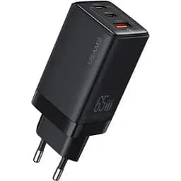 Зарядний пристрій швидкісний 3 виходи Usams US-CC180 triple GaN USB-A + 2*USB-C 65 W 5A чорний