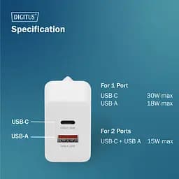 Digitus Зарядний пристрій GaN 1хUSB-C, 1хUSB-A, 30W - мініатюра 10