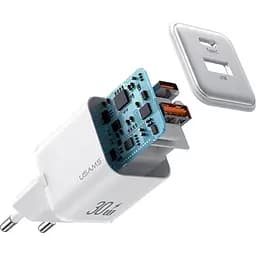 Мережевий зарядний пристрій Usams 30W Quick Charge 3.0 з швидкісною зарядкою (EU-вилка) Білий (6958444904962) - мініатюра 2