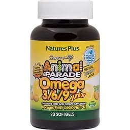 Омега 3-6-9 для детей Nature's Plus Animal Parade Omega 3/6/9 Junior со вкусом лимона 90 капсул