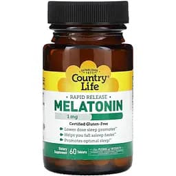 Натуральна добавка Country Life Melatonin 1 мг 60 пігулок