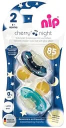 Круглая пустышка Nip Вишенка Ночь, от 6 мес., черный с голубым, 2 шт. (91011)