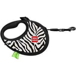 Поводок-рулетка для собак Waudog R-leash с контейнером для пакетов, рисунок «Зебра», светоотражающая лента, S, до 12 кг, 3 м