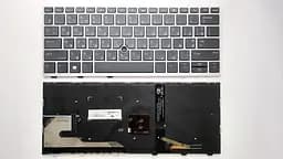 Клавіатура для ноутбуків HP EliteBook 735 G5/G6, 830 G5/G чорна з сріблястою рамкою з трекп. з підсвічуванням RU/US