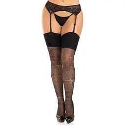Чулки Leg Avenue Wide Top RhinestOne Sheer Stockings Black One Size
