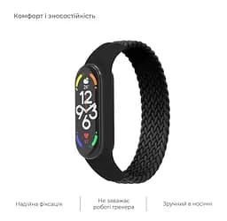 Ремінець для Xiaomi Mi Band 7/6/5/4, Braided Solo Loop, чорний, розмір L, нейлоновий плетений браслет, еластичний змінний ремінець для фітнес-трекера з надійним кріпленням, ArmorStandart (ARM58763) - мініатюра 4