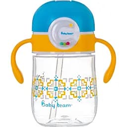 Поїльник Baby Team з силіконовою трубочкою та ручками помаранчовий з синім 300 мл