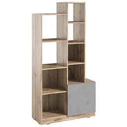 Стеллаж Moreli Paul FPA-0003 с открытыми полками и дверцей 840х1650х370 мм Дуб Аппалачи/Бетон Тефра