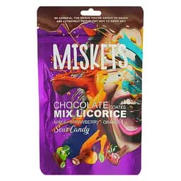Лакриця Miskets зі смаком полуниці, яблука, апельсина в молочному шоколаді 120 г