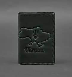 Кожаная обложка для паспорта с картой Украины зеленый Crazy Horse