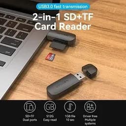 Зчитувач флеш-карт Vention USB 3.0 to SD+TF Black Dual Drive Letter (CLGB0) - мініатюра 4