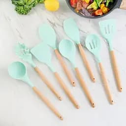 Кухонний набір Silikone Kitchen Set м'ятний із силікону з бамбуковою ручкою з 12 предметів - мініатюра 6