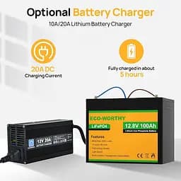 Акумулятор Eco Worthy LiFePO4 12V 100Ah (1280Wh) із вбудованим BMS, 3000+ циклів - мініатюра 3