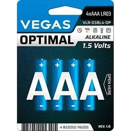 Первичный элемент питания Vegas Optimal ААA alkaline 4 шт. (VLR-03BL4-OP)