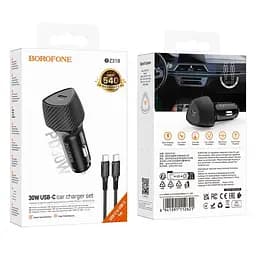 Адаптер автомобільний BOROFONE Solid single-port PD30W car charger C to C set BZ31B |1Type-C, 30W/3A, PD/QC| - мініатюра 2