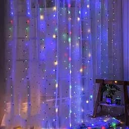 Новорічна світлодіодна гірлянда-штора Роса 3x2 м з 200 кольоровими LED-лампочками та живленням USB - мініатюра 2