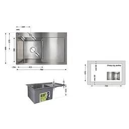 Кухонна мийка інтегрована Lidz Handmade H7849R крило праворуч (LDH7849BRUR45591) Brushed Steel 3,0/1,0 мм, Нержавіюча сталь - мініатюра 2