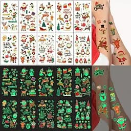 Набор временных тату Рождество №2 kids-tatto-set10-2-christmass, светящиеся 12 х 7 см