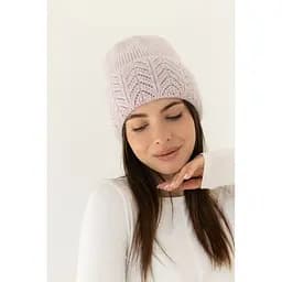 Женская вязаная шапка Ангора Ажур с флисовой подкладкой 60% ангора Пудрово-лиловый