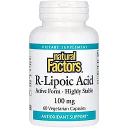 Натуральна добавка Natural Factors R-Lipoic Acid 100 mg, 60 вегакапсул для антиоксидантного захисту