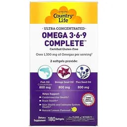 Жирные кислоты Country Life Omega 3-6-9 Complete 180 капсул