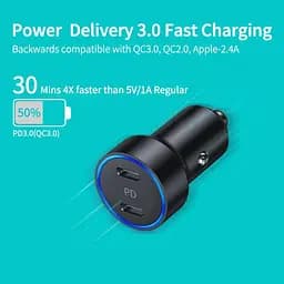 Автомобільний зарядний пристрій Choetech С0054BK 2xUSB-C, 40 Вт, PD - мініатюра 5