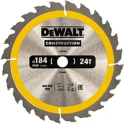 Диск пиляльний DeWalt Construction 184 х 16 мм 24 зуба (DT1939)
