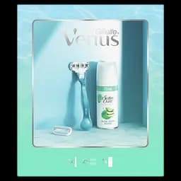 Подарочный набор Gillette Venus Гладкость: Бритвенная ручка + Cменные картриджи для бритья, 2 шт. + Гель для бритья Satin Care Алое Вера, 75 мл